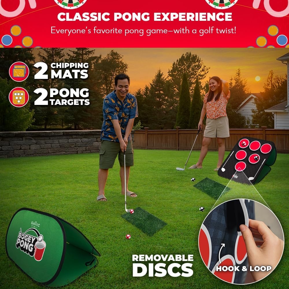SWOOC Games® – Bogey Pong™ | 3-in-1 Backyard Pong Golf Game Set w/Darts & Tic Tac Toe | Remove Discs for Pong Golf Game Play | Yard Golf Chipping | Backyard Golf Games for Adults, Kids, & Family - view 2