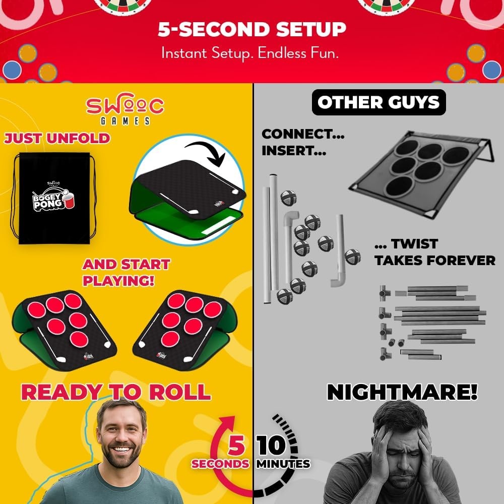 SWOOC Games® – Bogey Pong™ | 3-in-1 Backyard Pong Golf Game Set w/Darts & Tic Tac Toe | Remove Discs for Pong Golf Game Play | Yard Golf Chipping | Backyard Golf Games for Adults, Kids, & Family - view 3