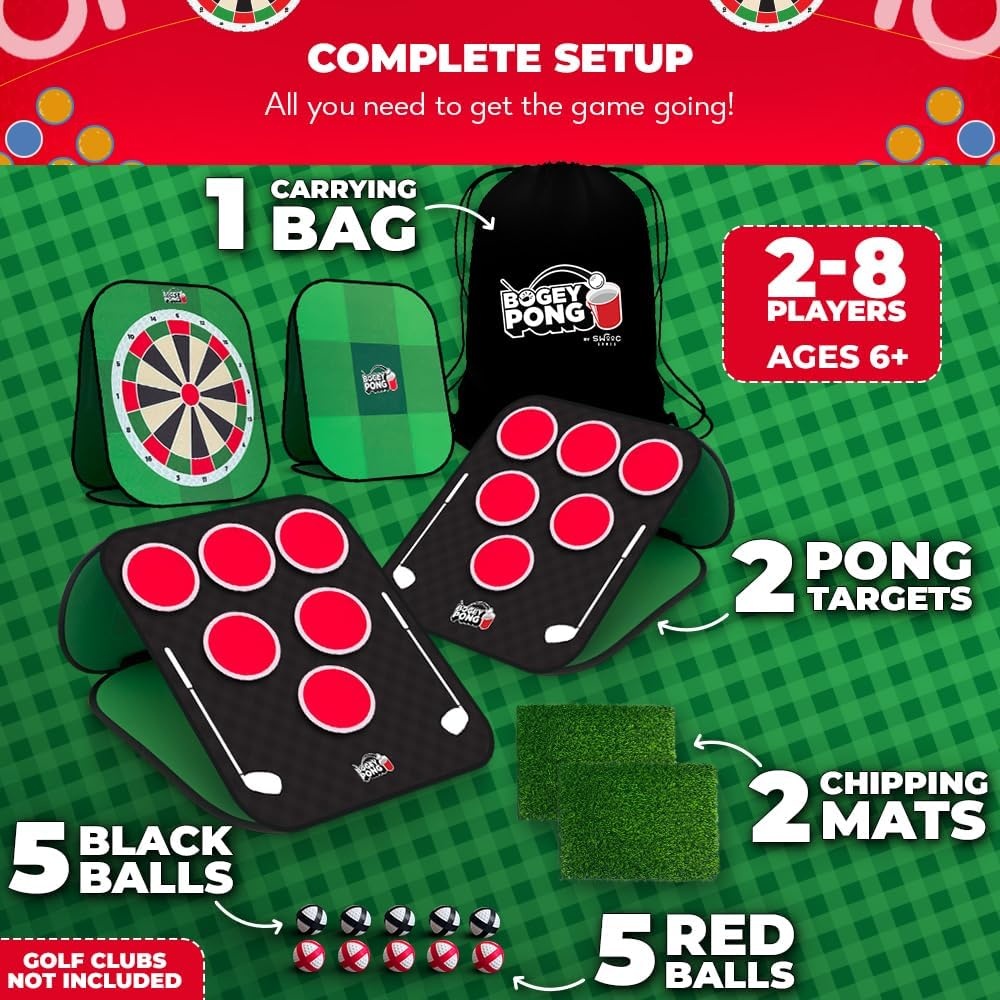 SWOOC Games® – Bogey Pong™ | 3-in-1 Backyard Pong Golf Game Set w/Darts & Tic Tac Toe | Remove Discs for Pong Golf Game Play | Yard Golf Chipping | Backyard Golf Games for Adults, Kids, & Family - view 5