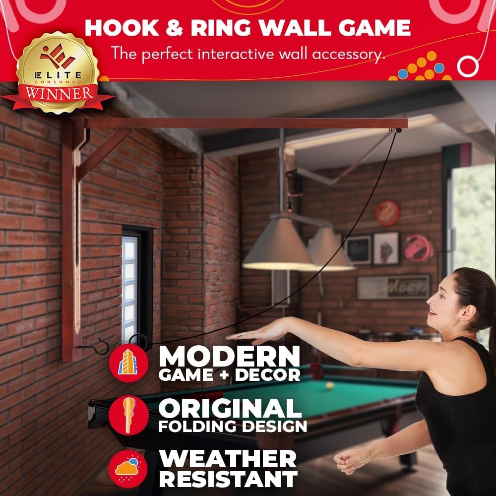 SWOOC Games® – Hideaway Hook and Ring Game On A String – Weather Resistant & Easy Setup – Man Cave Games – Wall Activity for Game Room – Wall Ring Toss Fun for Adults – Bar Activity