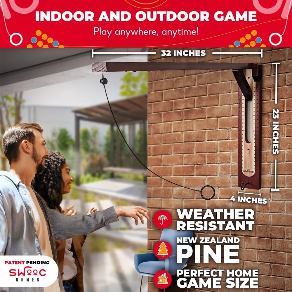SWOOC Games® – Hideaway Hook and Ring Game On A String – Weather Resistant & Easy Setup – Man Cave Games – Wall Activity for Game Room – Wall Ring Toss Fun for Adults – Bar Activity - view 3