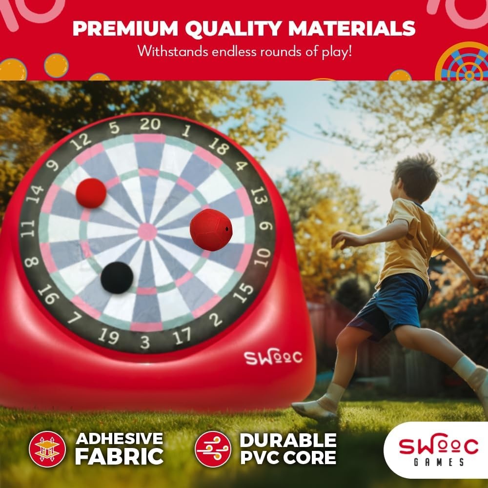 SWOOC Games® – Replacement Balls for Giant Kick Darts – 2 Red and 2 Black (7-inch) – Inflatable Easy-Stick Balls – Giant Outdoor Games – Soccer Yard Activity – Inflatable Soccer Dart Board - view 3
