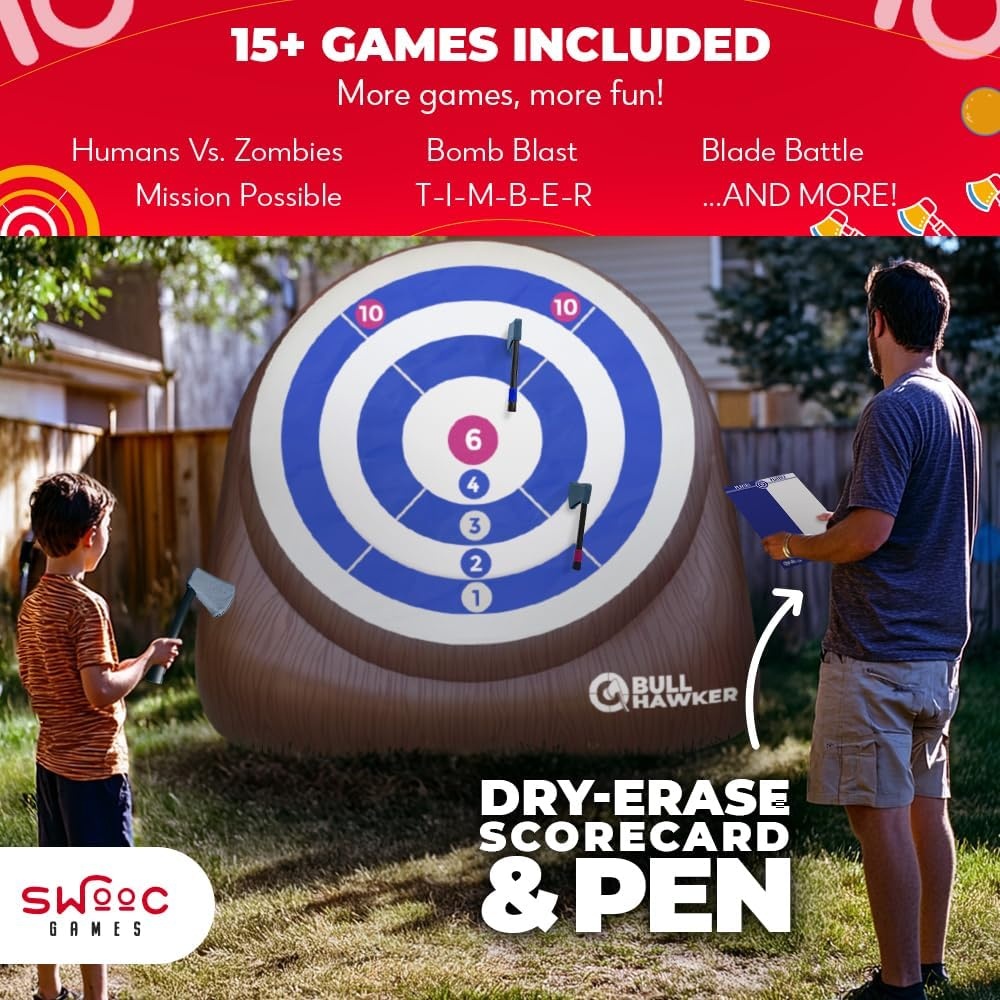 Swooc Games® – Bull Hawker™ | Giant Axe Darts with 15+ Games | Axe Throwing Game for Backyard with Air Pump | Large Outdoor Games for Adults and Family | Party Carnival Game | Throwing Yard Fun(Giant – 6ft) - view 2
