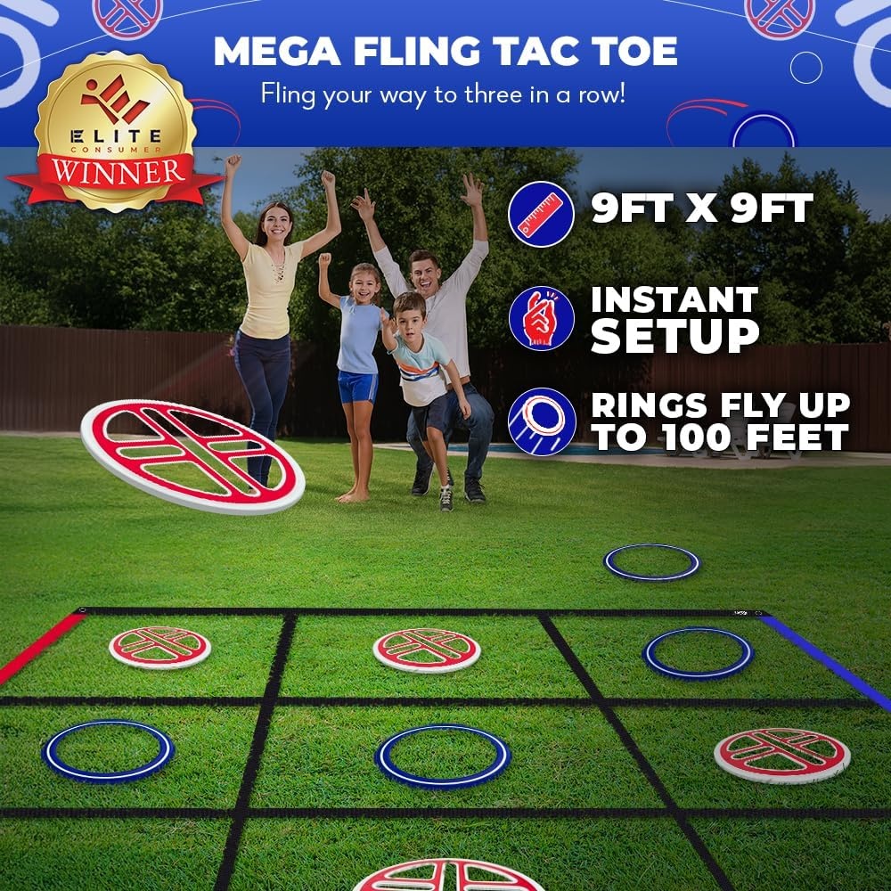 Swooc Games® – Fling Tac Toe™ (9ft x 9ft) Giant Tic Tac Toe Game Outdoor | Weatherproof Giant Outdoor Games for Adults and Family | Large Backyard Games for Kids | Jumbo Outside Yard & Lawn Game