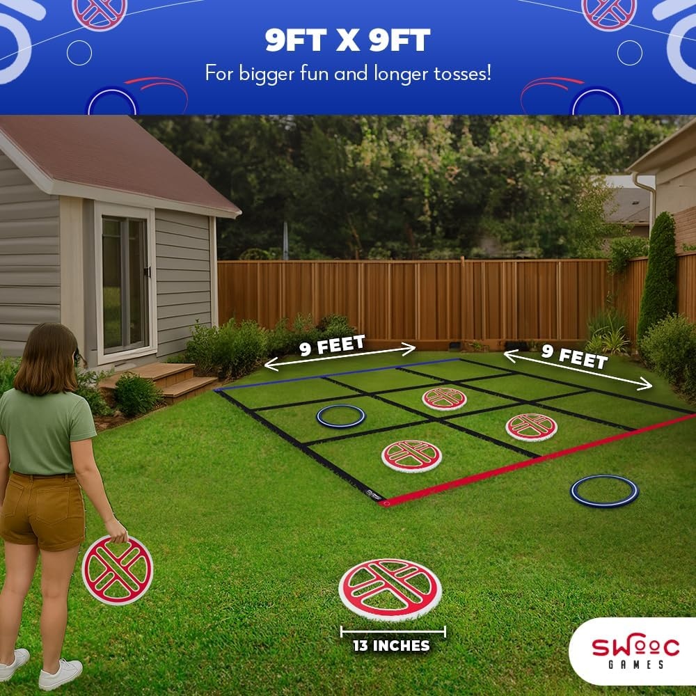 Swooc Games® – Fling Tac Toe™ (9ft x 9ft) Giant Tic Tac Toe Game Outdoor | Weatherproof Giant Outdoor Games for Adults and Family | Large Backyard Games for Kids | Jumbo Outside Yard & Lawn Game - view 2