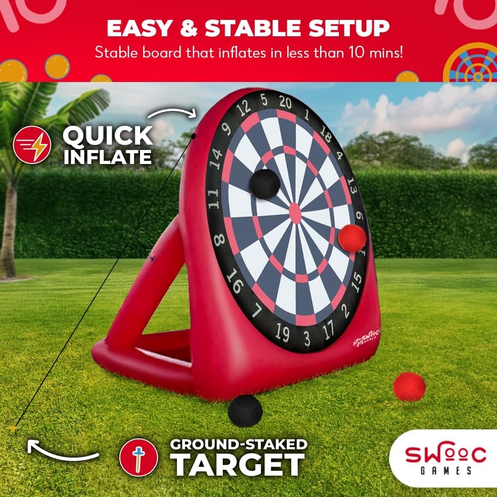 Swooc Games – Premium Inflatable Giant Kick Darts (15+ Ways to Play) – Jumbo Soccer Dartboard with Air Pump – Big Carnival Games – Giant Outdoor Games – Oversized Dart Board Yard & Lawn Game(XL – 8ft) - view 2