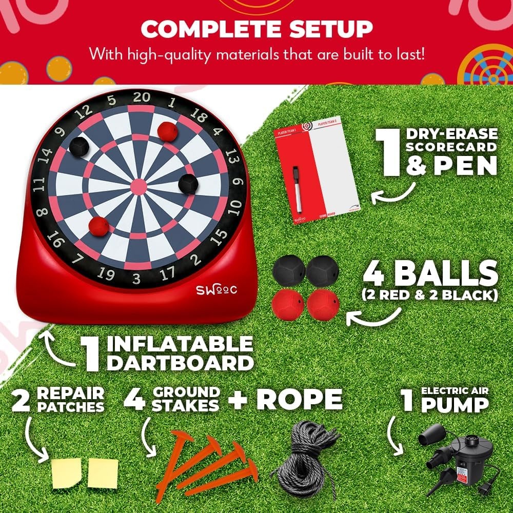 Swooc Games – Premium Inflatable Giant Kick Darts (15+ Ways to Play) – Jumbo Soccer Dartboard with Air Pump – Big Carnival Games – Giant Outdoor Games – Oversized Dart Board Yard & Lawn Game(XL – 8ft) - view 5