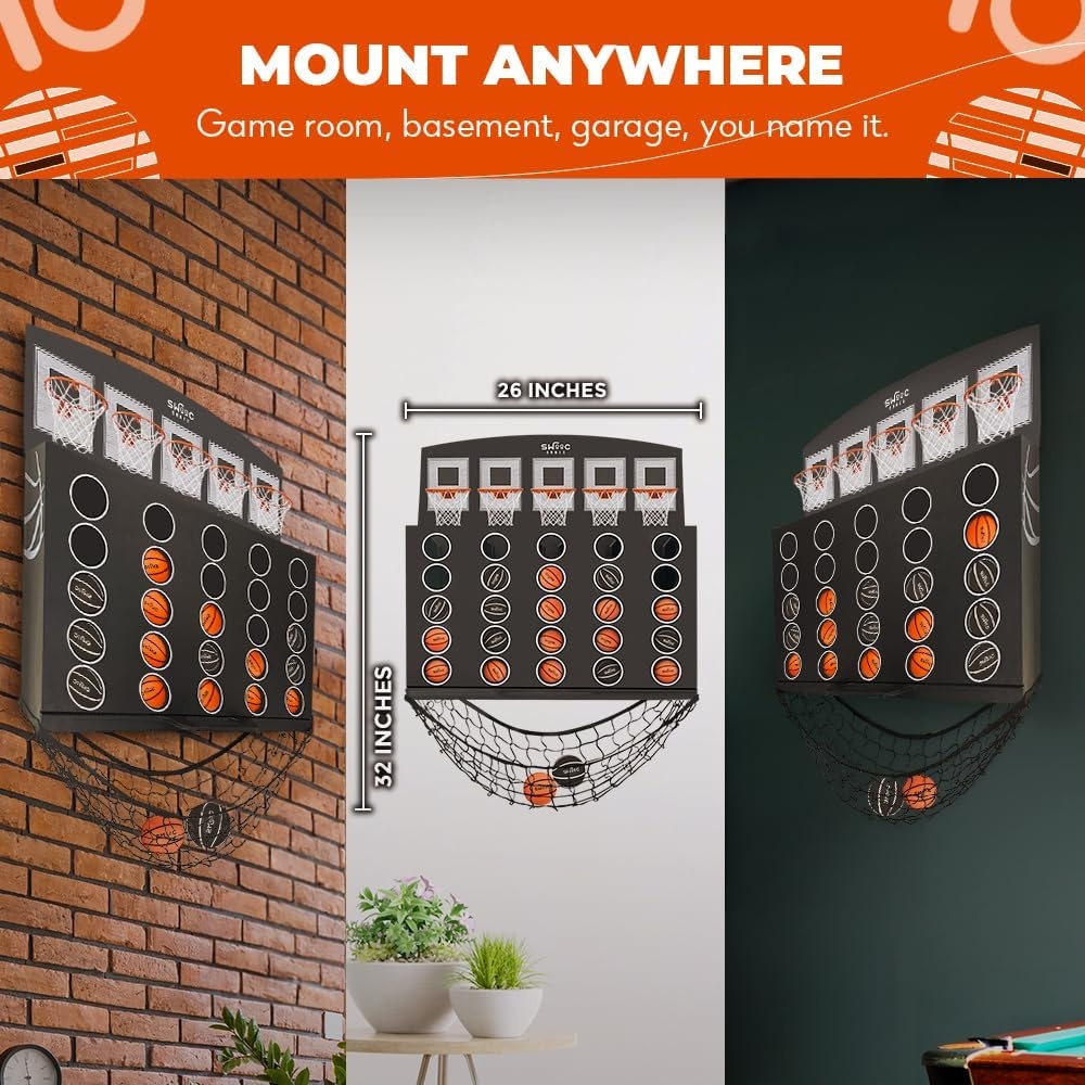 Swooc Games – Low Post Lineup | Wall Mounted Giant Basketball 4 in A Row w/ 5+ Games | Basketball Hoop for Room Wall Games | Game Room Games | Mini Basketball Hoop Indoor Connect | Four in A Row Game - view 2