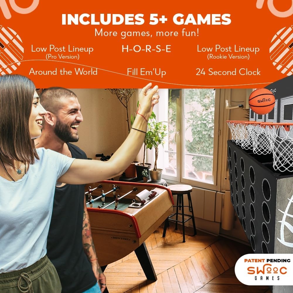 Swooc Games – Low Post Lineup | Wall Mounted Giant Basketball 4 in A Row w/ 5+ Games | Basketball Hoop for Room Wall Games | Game Room Games | Mini Basketball Hoop Indoor Connect | Four in A Row Game - view 3