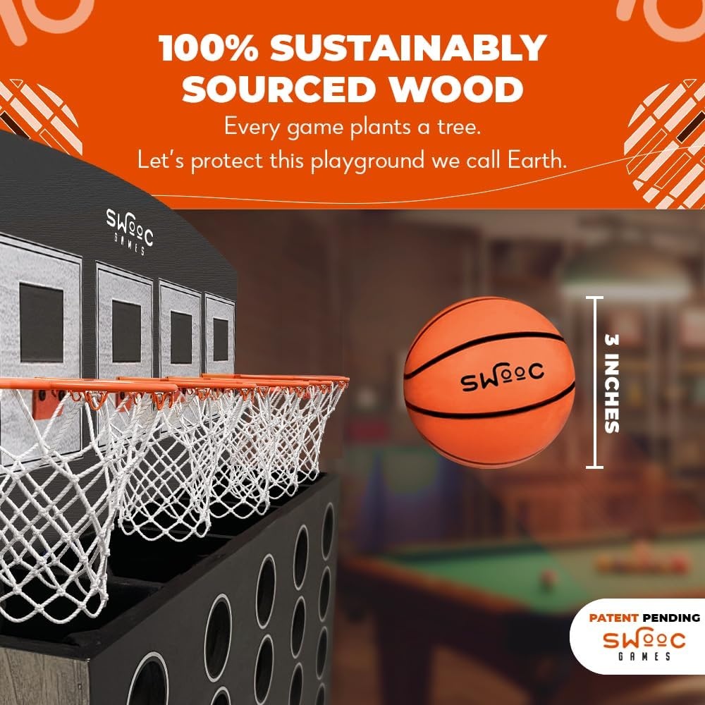 Swooc Games – Low Post Lineup | Wall Mounted Giant Basketball 4 in A Row w/ 5+ Games | Basketball Hoop for Room Wall Games | Game Room Games | Mini Basketball Hoop Indoor Connect | Four in A Row Game - view 5