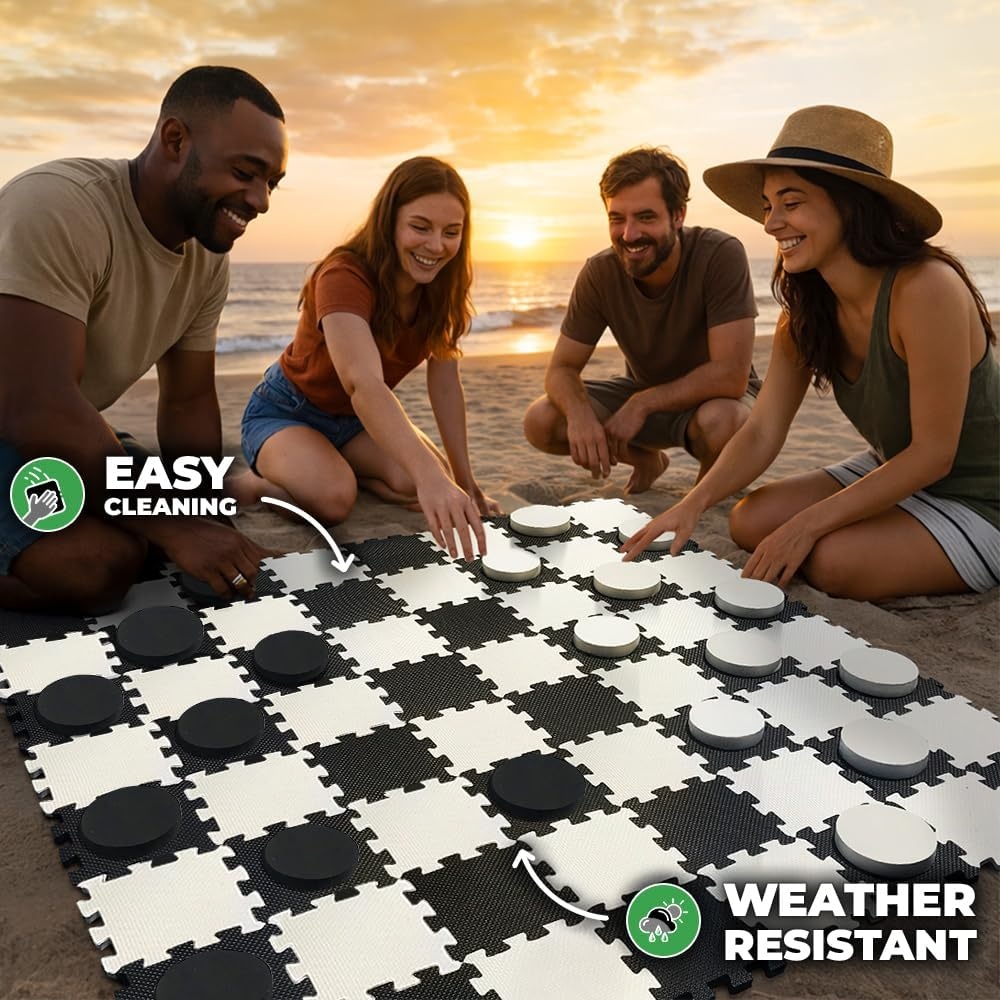 Swooc Games® – 2-in-1 Premium Giant Checkers & Tic Tac Toe Game (4ft x 4ft) – 100% High Density EVA Foam Mat & Pieces – Extra Large Checkers Set with Jumbo Checkerboard and Yard Size Tic Tac Toss - view 2