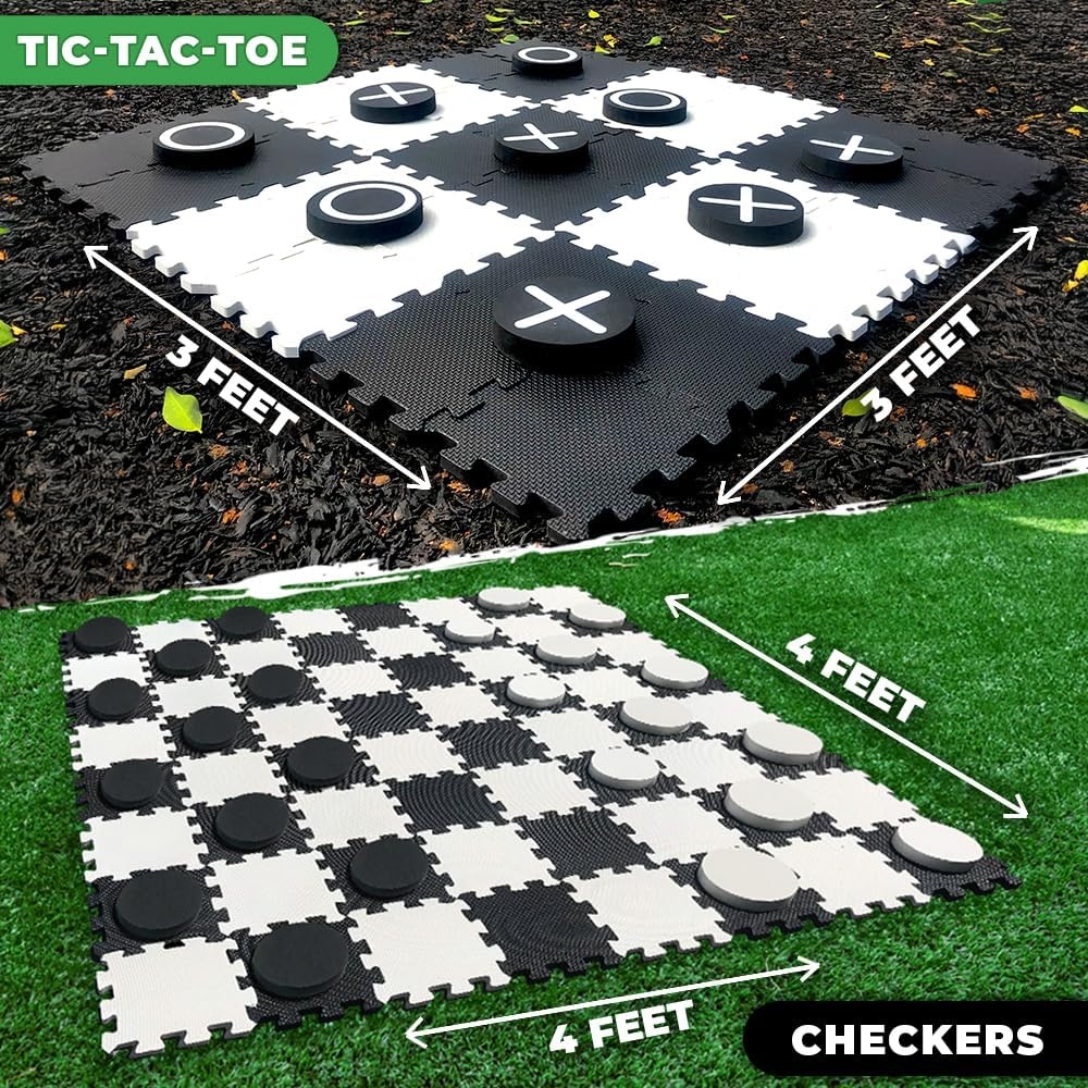 Swooc Games® – 2-in-1 Premium Giant Checkers & Tic Tac Toe Game (4ft x 4ft) – 100% High Density EVA Foam Mat & Pieces – Extra Large Checkers Set with Jumbo Checkerboard and Yard Size Tic Tac Toss - view 4