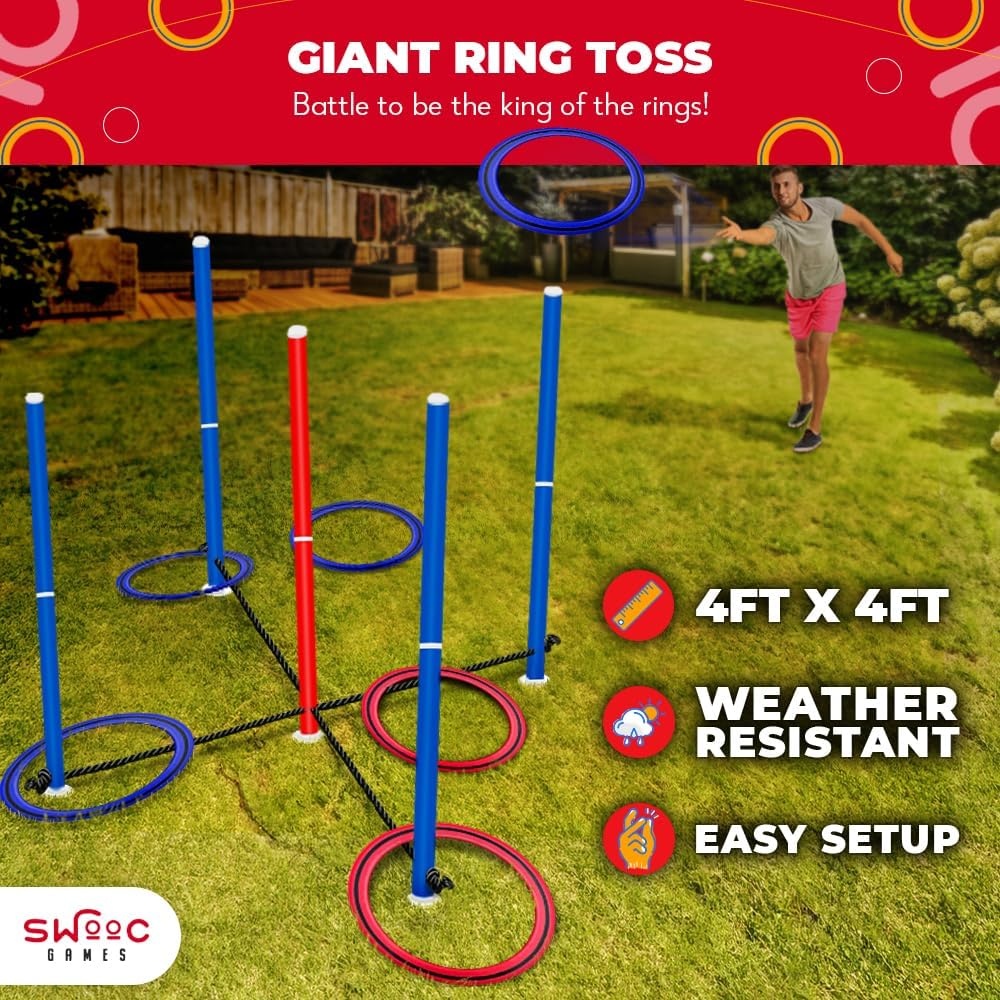 Swooc Games – King Toss™ | Giant Ring Toss Game for Kids and Adults (4ft x 4ft) | Weatherproof Giant Outdoor Games for Adults and Family | Backyard Activities | Outside Yard & Lawn Game | Beach Fun