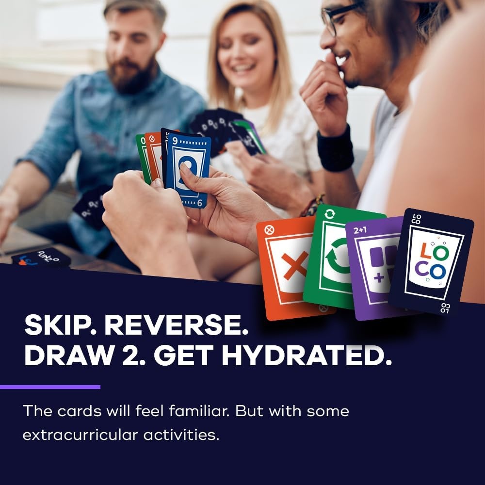 SWOOC DUNZO – Hydrating Version of Classic Card Game with 4 Unbreakable Glasses – Draw Two, Skip, Reverse, Get Loco – Fun Party Game & Funny Gifts – Card Games
