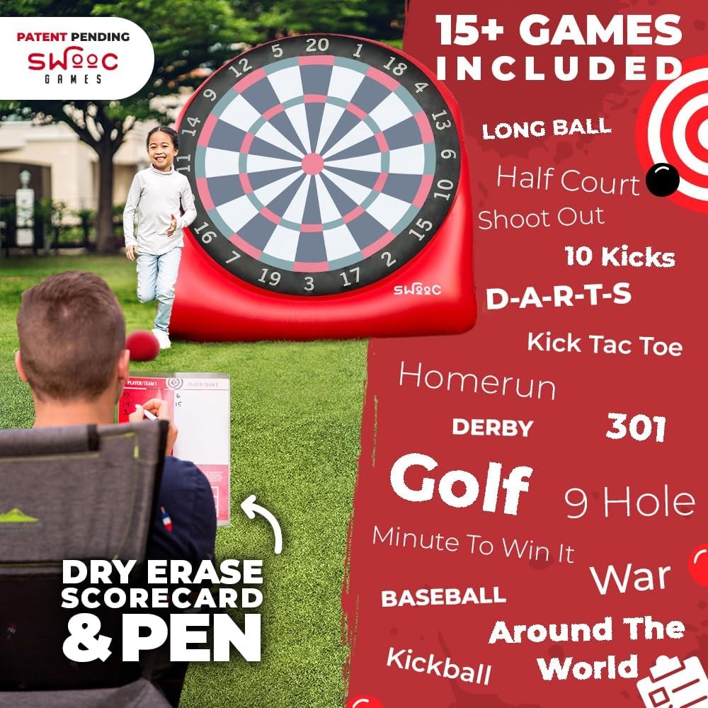 Swooc Games – Premium Inflatable Giant Kick Darts (15+ Ways to Play) – Jumbo Soccer Dartboard with Air Pump – Big Carnival Games – Giant Outdoor Games – Oversized Dart Board Yard & Lawn Game(Giant – 6ft) - view 2