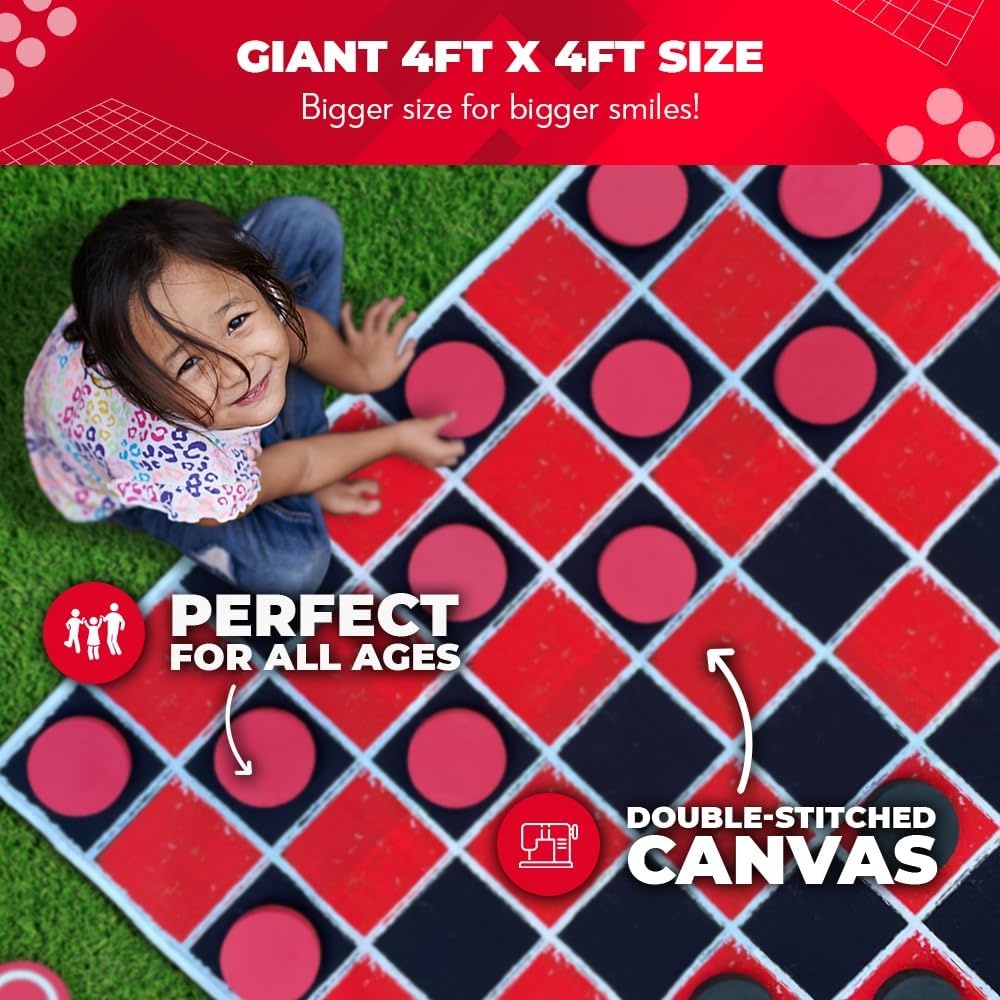 Swooc Games® – 2-in-1 Vintage Giant Checkers & Tic Tac Toe Game W/Mat (3ft x 3ft) – 100% Machine-Washable Canvas – Giant Outdoor Games for Kids – Yard Game for Kids – Jumbo Lawn Set – Large Checkers(4ft x 4ft) - view 3