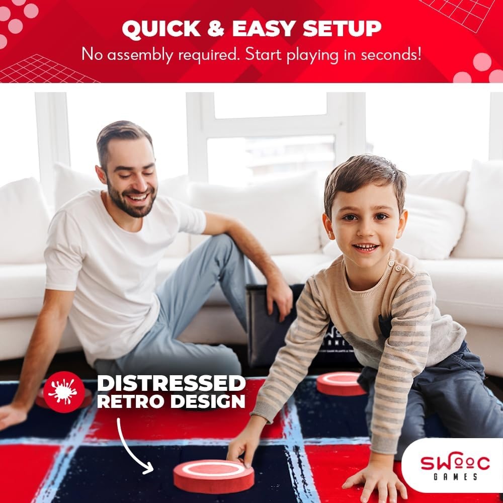 Swooc Games® – 2-in-1 Vintage Giant Checkers & Tic Tac Toe Game W/Mat (3ft x 3ft) – 100% Machine-Washable Canvas – Giant Outdoor Games for Kids – Yard Game for Kids – Jumbo Lawn Set – Large Checkers(4ft x 4ft) - view 4