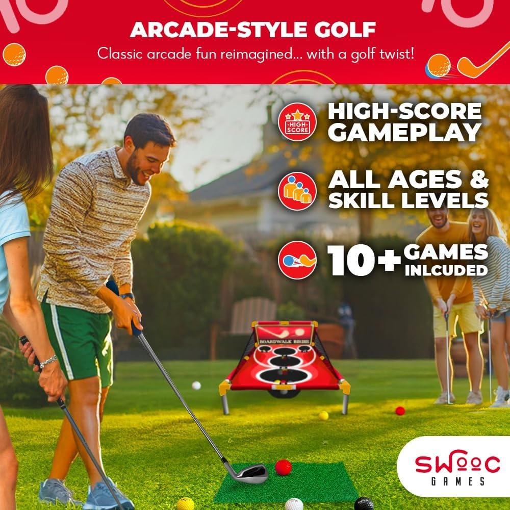 SWOOC Games – Boardwalk Birdie™ | Arcade Style Golf Game with Easy Setup & 10+ Games Included | Cornhole Golf Chipping Game | Indoor & Outdoor Activities for Adults and Family | Backyard Fun