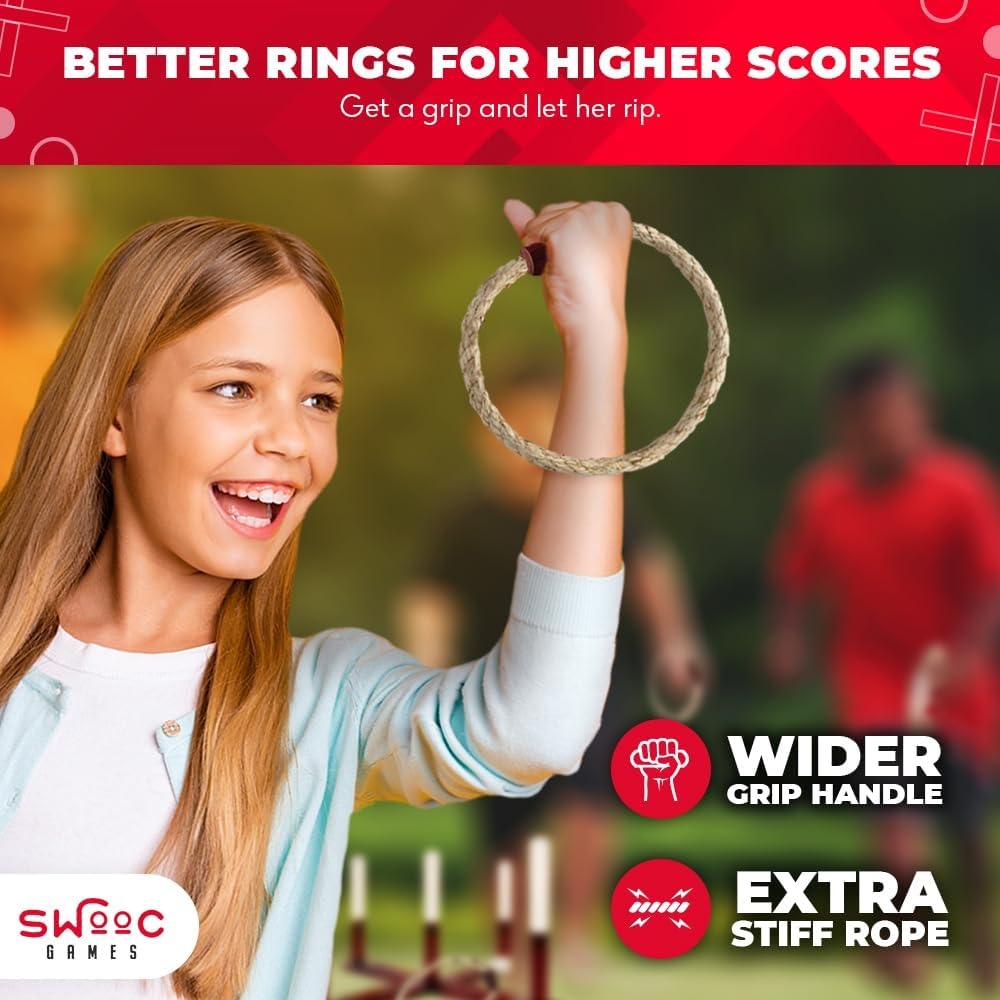 Swooc Games – Rustic Ring Toss Game (All Weather) – Easy Setup & Extra Games Included – Ring Toss Game for Adults – Outdoor Activities for Adults – Yard Toys for Kids – Backyard Fun – Outdoor Party(Standard) - view 2