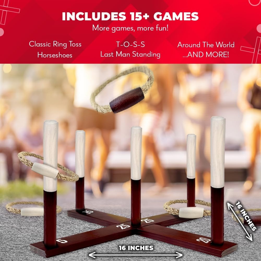 Swooc Games – Rustic Ring Toss Game (All Weather) – Easy Setup & Extra Games Included – Ring Toss Game for Adults – Outdoor Activities for Adults – Yard Toys for Kids – Backyard Fun – Outdoor Party(Standard) - view 3