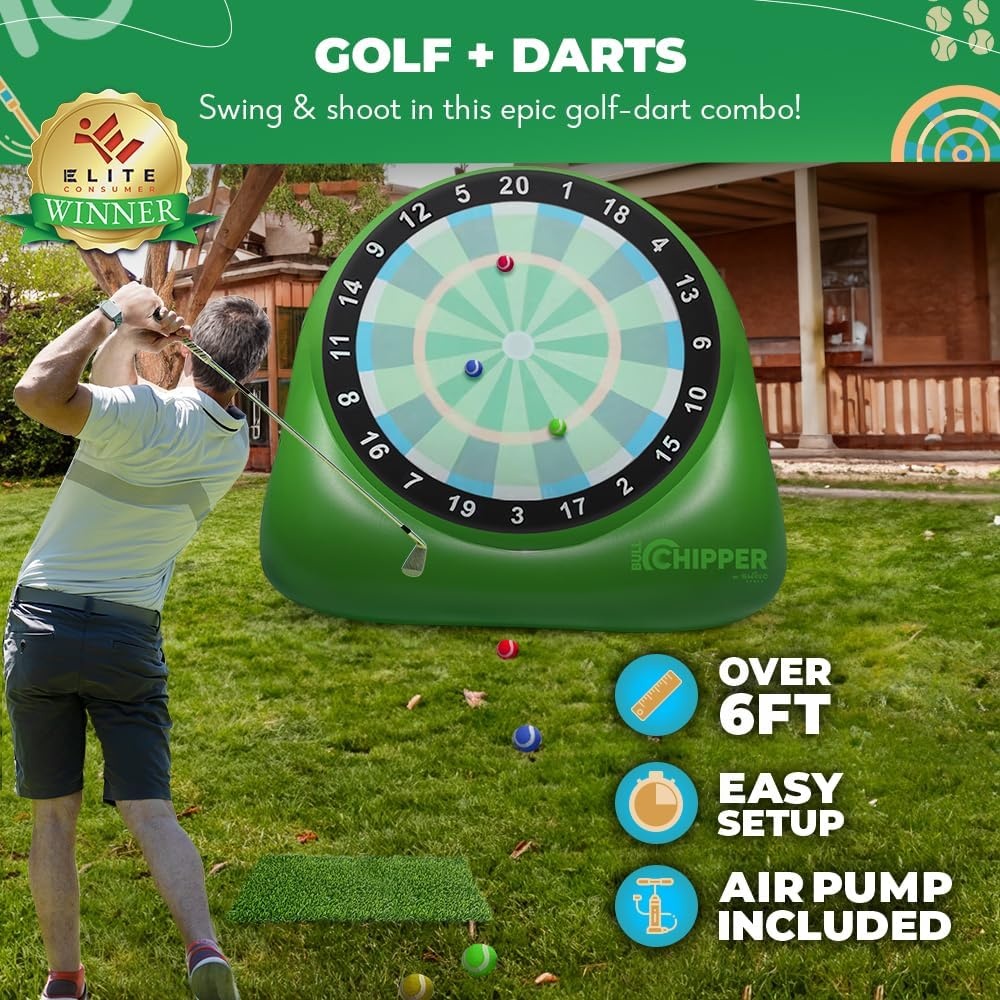 Swooc Games® – Bull Chipper™ | Giant Golf Darts with 10+ Golf Games | Backyard Game with Air Pump | Yard Game for Adults | Giant Outdoor Fun for Adults and Family | Outside Activity – Golf Chipper(Giant – 6ft)