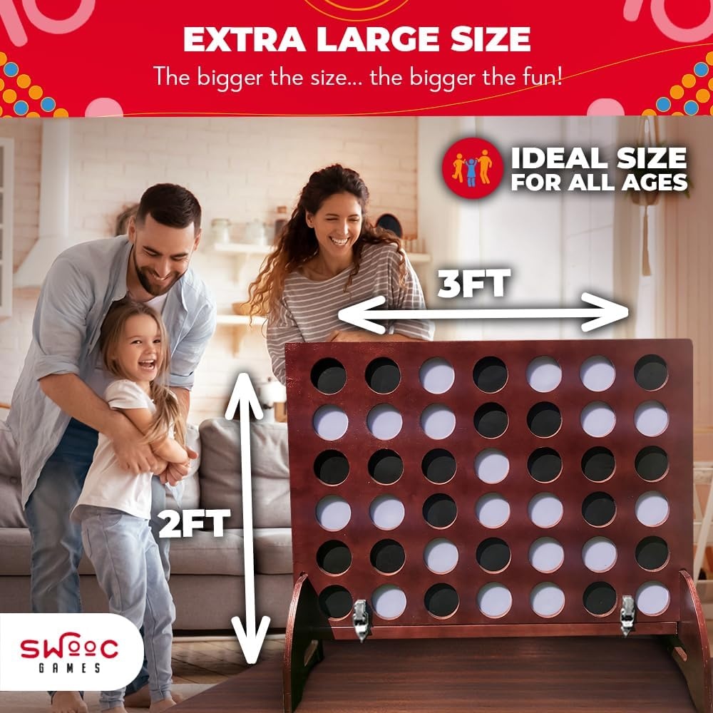 SWOOC Games – Premium Giant Four in a Row (All Weather) w/Carrying Case & 60% Quieter Design – Giant Connect – 4 Game Outdoor for Adults and Family – 4 in a Row Life Size Yard Games for Kids & Adults(3ft x 2ft) - view 5