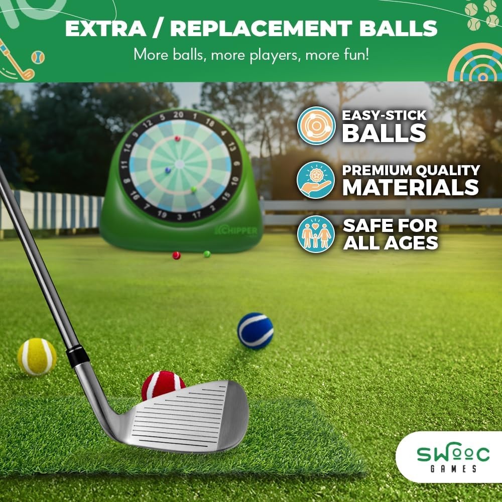 SWOOC Games® – Replacement Balls for Bull Chipper™ (Easy-Stick) | Standard Golf Balls Size | 3 Red, 3 Yellow, 3 Green, 3 Blue | Yard Games for Adults | Outdoor Games for Adults and Family | Golf Game
