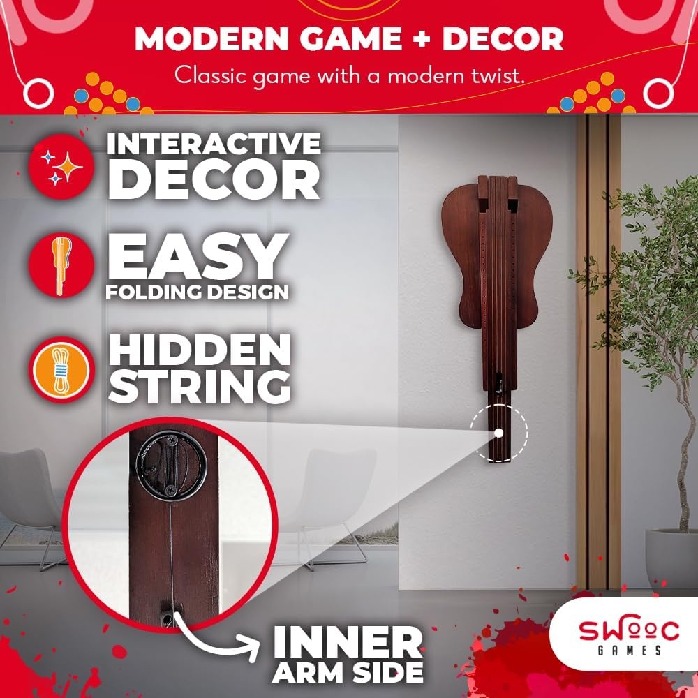 Swooc Games – Hook and Ring Game – Guitar Game Room Wall Decor – Stylish Folding Design – Weather Resistant – Easy Adjust String – Ring Toss Game for Adults – Wall Games – Ring Hook Game – Bar Games - view 2