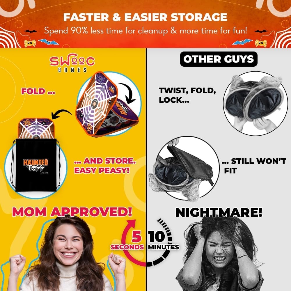Swooc Games® – Haunted Toss™ | Halloween Games for Kids | 2-in-1 Bean Bag Toss Game | 5-Second Setup | Spooky Halloween Party Games for Kids | Fall Bean Bag Toss Cornhole | Carnival Party Activities - view 4