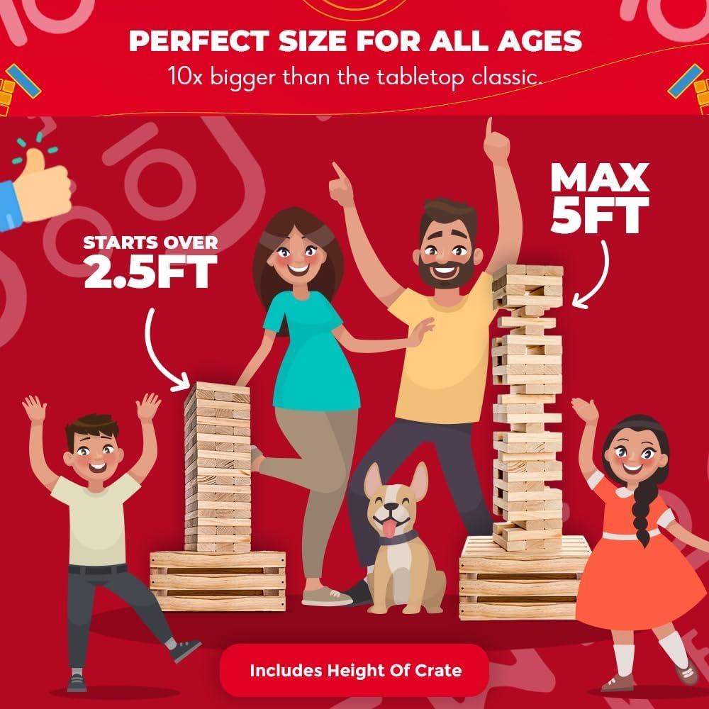 SWOOC Games – Premium Giant Tower Game | 60 Blocks + Storage Crate/Outdoor Table | Stacks up to 5ft | Jumbo Yard Games for Adults and Family | Giant Outdoor Set | Big Backyard Fun | Large Lawn Size - view 3