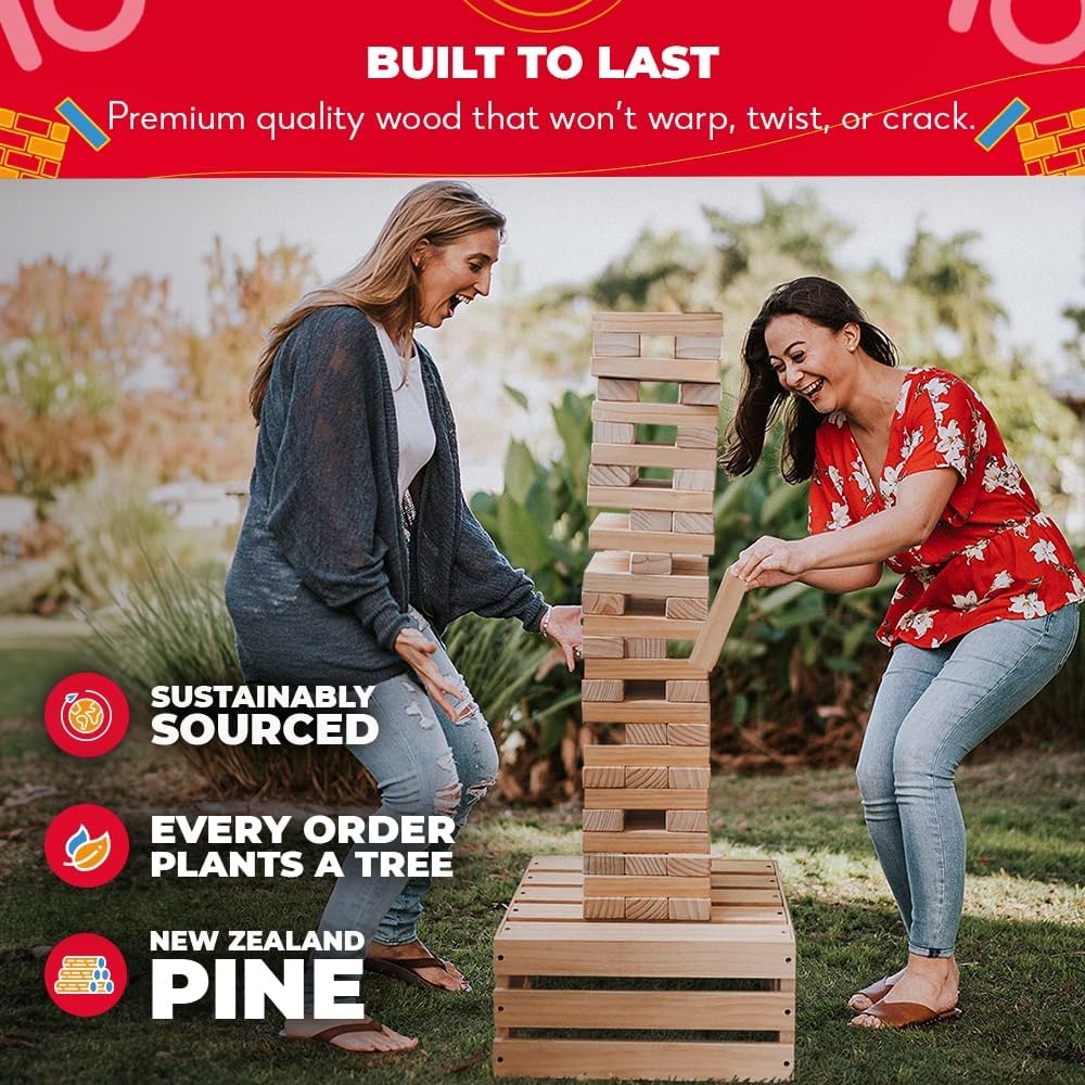 SWOOC Games – Premium Giant Tower Game | 60 Blocks + Storage Crate/Outdoor Table | Stacks up to 5ft | Jumbo Yard Games for Adults and Family | Giant Outdoor Set | Big Backyard Fun | Large Lawn Size - view 4