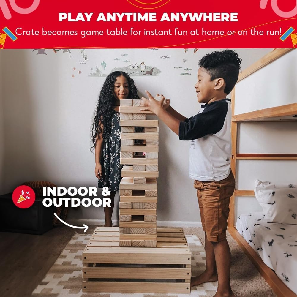 SWOOC Games – Premium Giant Tower Game | 60 Blocks + Storage Crate/Outdoor Table | Stacks up to 5ft | Jumbo Yard Games for Adults and Family | Giant Outdoor Set | Big Backyard Fun | Large Lawn Size - view 5