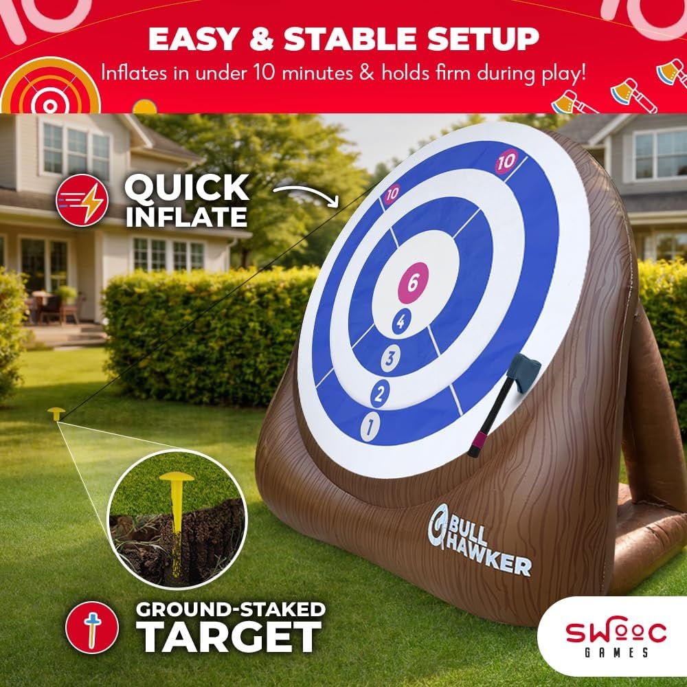 Swooc Games® – Bull Hawker™ | Giant Axe Darts with 15+ Games | Axe Throwing Game for Backyard with Air Pump | Large Outdoor Games for Adults and Family | Party Carnival Game | Throwing Yard Fun(XL – 8ft) - view 2