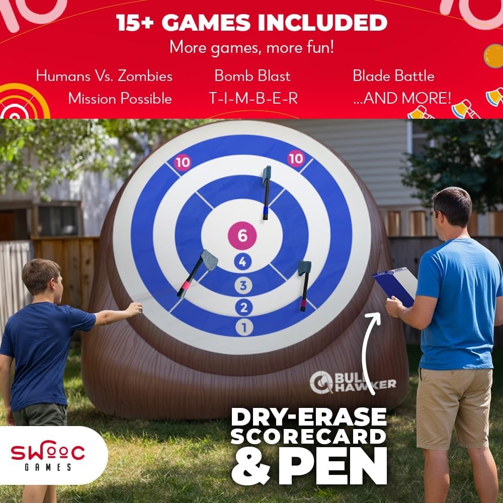 Swooc Games® – Bull Hawker™ | Giant Axe Darts with 15+ Games | Axe Throwing Game for Backyard with Air Pump | Large Outdoor Games for Adults and Family | Party Carnival Game | Throwing Yard Fun(XL – 8ft) - view 3