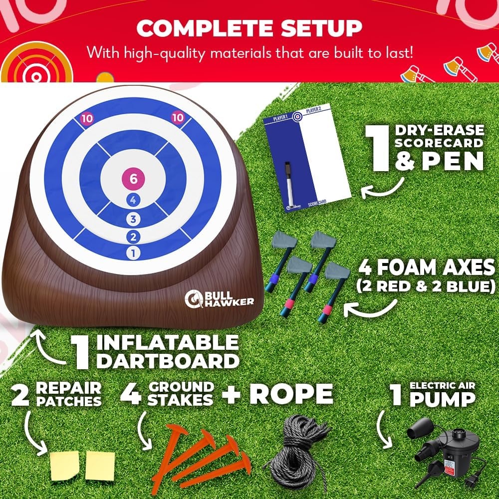Swooc Games® – Bull Hawker™ | Giant Axe Darts with 15+ Games | Axe Throwing Game for Backyard with Air Pump | Large Outdoor Games for Adults and Family | Party Carnival Game | Throwing Yard Fun(XL – 8ft) - view 4
