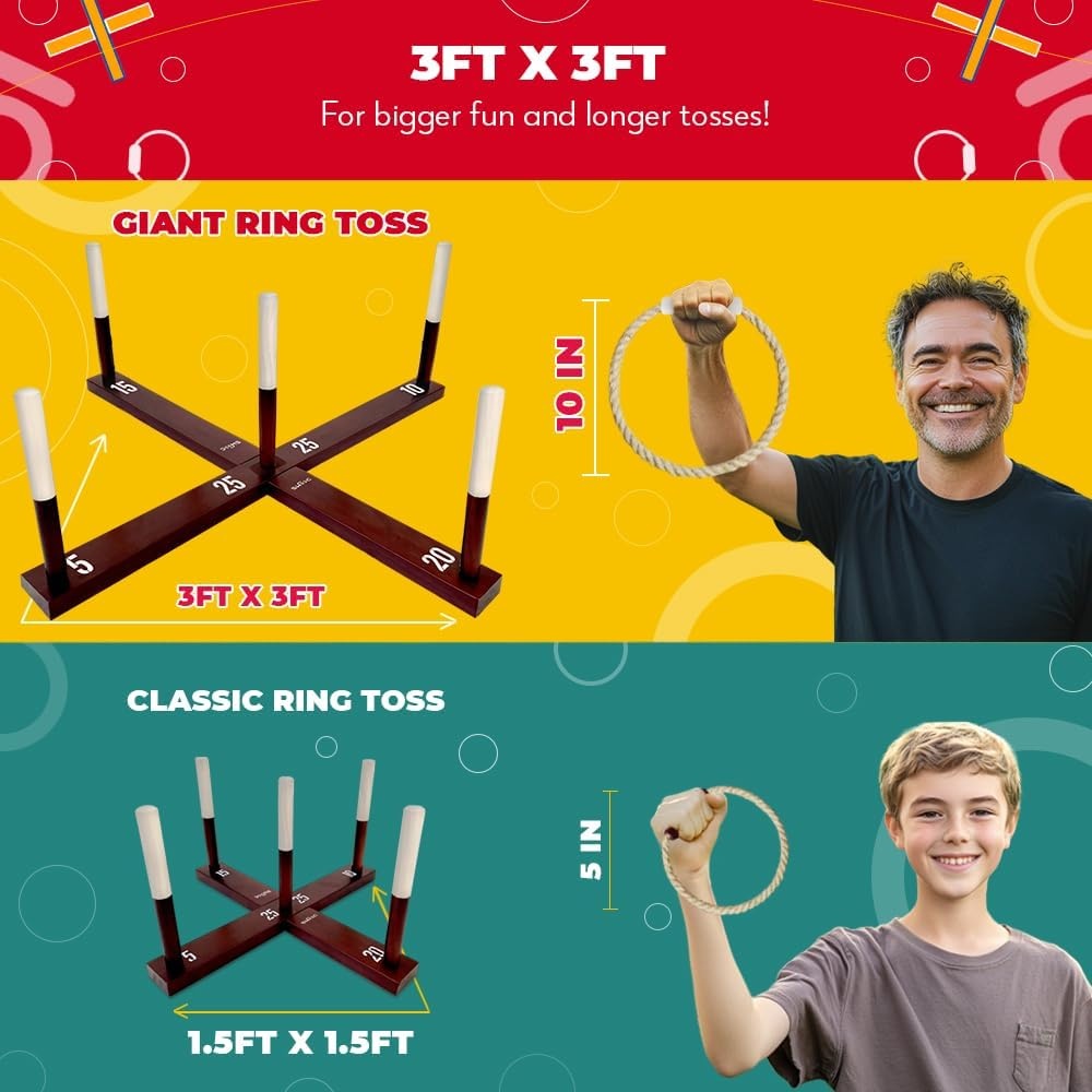 Swooc Games – Rustic Ring Toss Game (All Weather) – Easy Setup & Extra Games Included – Ring Toss Game for Adults – Outdoor Activities for Adults – Yard Toys for Kids – Backyard Fun – Outdoor Party(X-Large) - view 2