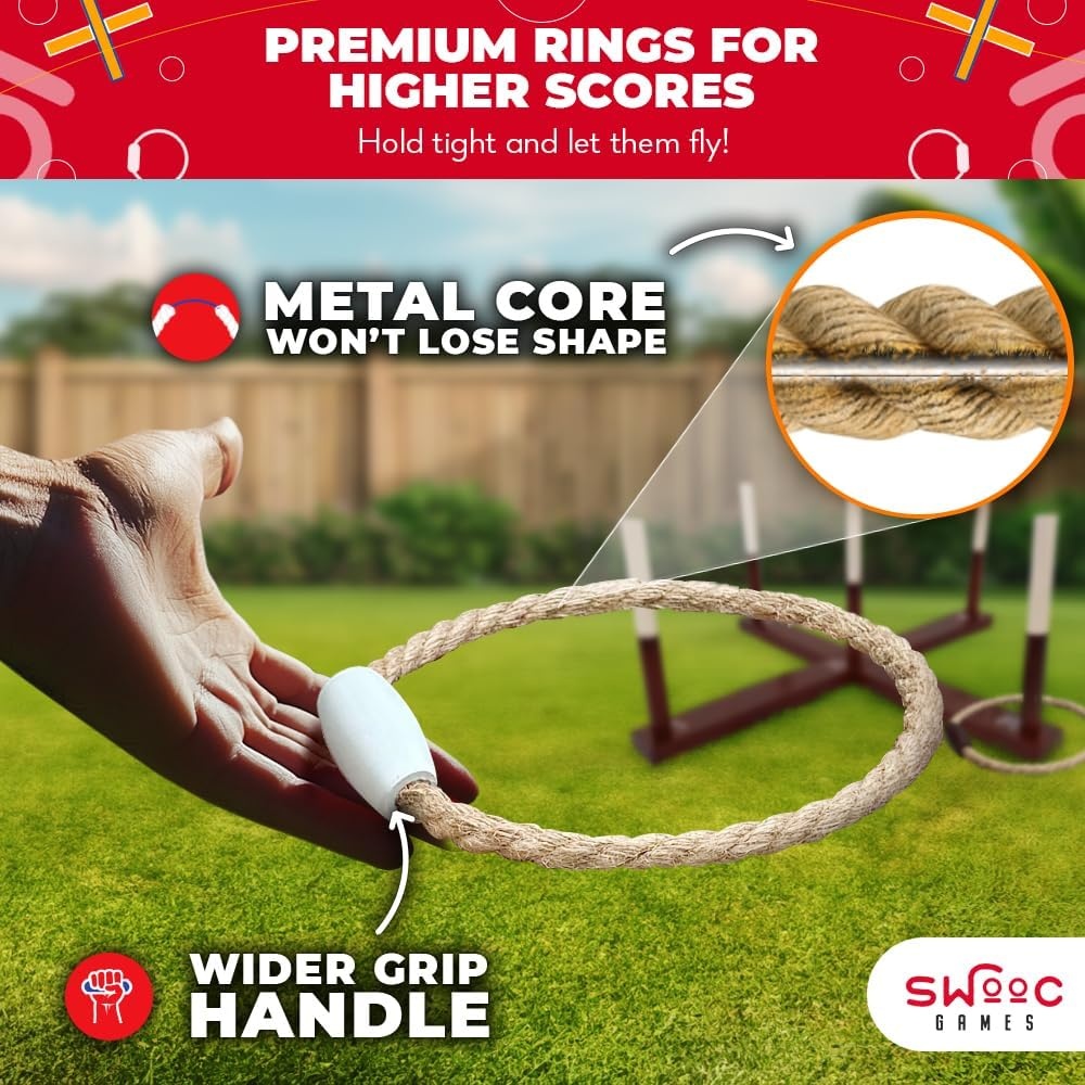 Swooc Games – Rustic Ring Toss Game (All Weather) – Easy Setup & Extra Games Included – Ring Toss Game for Adults – Outdoor Activities for Adults – Yard Toys for Kids – Backyard Fun – Outdoor Party(X-Large) - view 3