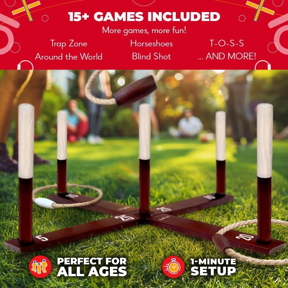 Swooc Games – Rustic Ring Toss Game (All Weather) – Easy Setup & Extra Games Included – Ring Toss Game for Adults – Outdoor Activities for Adults – Yard Toys for Kids – Backyard Fun – Outdoor Party(X-Large) - view 4
