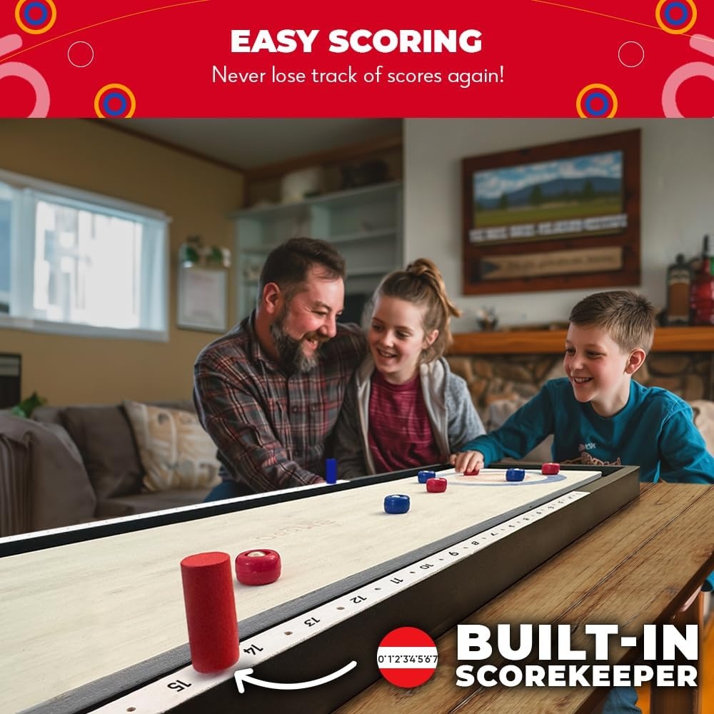 Swooc Games® | 2-in-1 Premium Shuffleboard and Curling | 100% Solid Wood Shuffleboard Table (4ft) | 5+ Ways to Play | Tabletop Games for Adults & Kids | Shuffle Board Game Table Top, Bar & Indoor Game - view 3