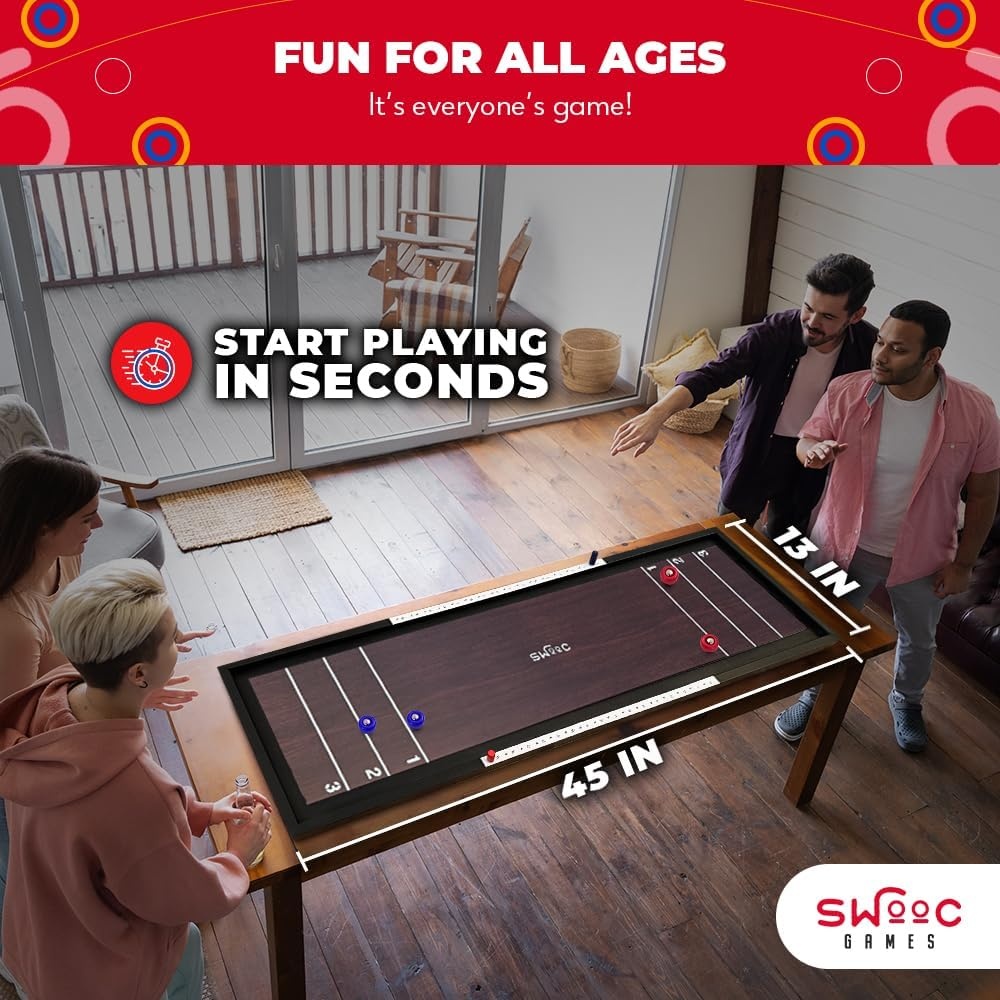 Swooc Games® | 2-in-1 Premium Shuffleboard and Curling | 100% Solid Wood Shuffleboard Table (4ft) | 5+ Ways to Play | Tabletop Games for Adults & Kids | Shuffle Board Game Table Top, Bar & Indoor Game - view 4