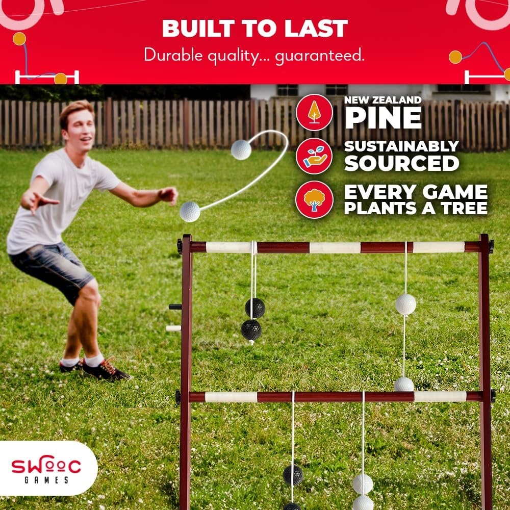 SWOOC Games® – Premium Wooden Ladder Ball Game Set (Weather Resistant) – with 10+ Games & Carrying Case – Easy, No Tool Set Up – Premium Ladder Toss Outdoor Game – Backyard Ball Toss Games - view 3