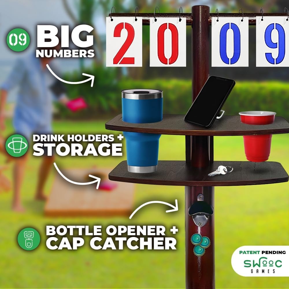 Swooc Games® – Cornhole Score Keeper & Other Yard Games – Weather Resistant – Cornhole Scoreboard with Drink Holder & Bottle Opener & Magnetic Cap Catch – Cornhole Accessories – Corn Hole Score Boards - view 2