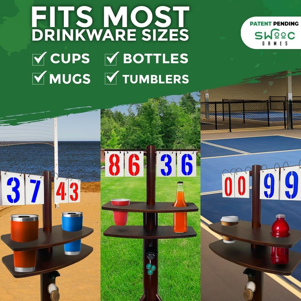 Swooc Games® – Cornhole Score Keeper & Other Yard Games – Weather Resistant – Cornhole Scoreboard with Drink Holder & Bottle Opener & Magnetic Cap Catch – Cornhole Accessories – Corn Hole Score Boards - view 5