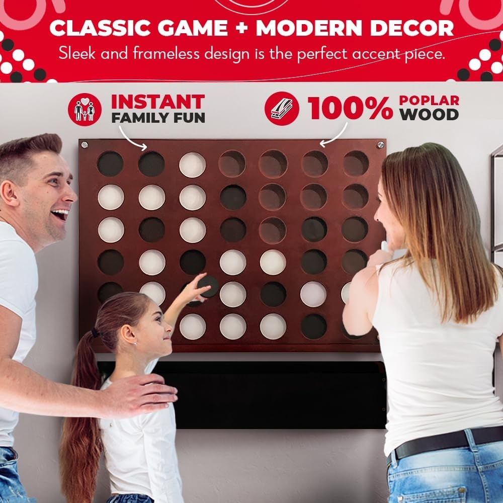 Swooc Games® – Wall Mounted Giant 4 in A Row – 60% Quieter – Jumbo Size Wall Games – Game Room Game, Accessories and Decor – Garage and Basement Decor – Large Connect – Four in a Row for Kids & Adults - view 2