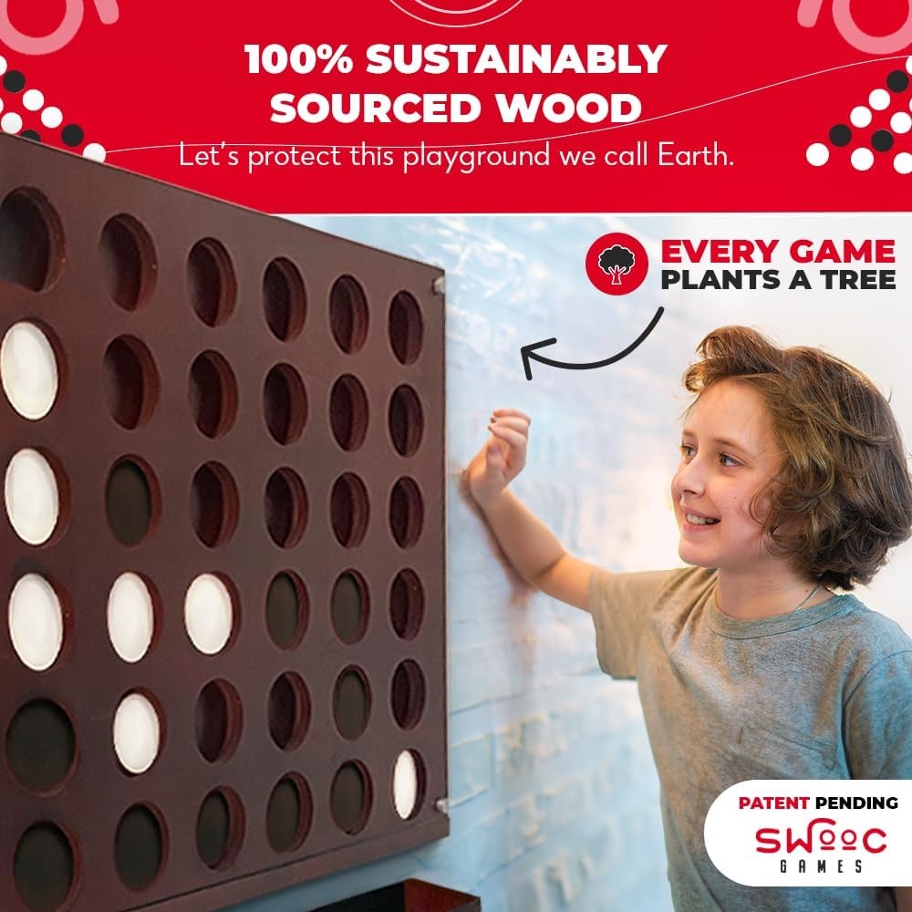 Swooc Games® – Wall Mounted Giant 4 in A Row – 60% Quieter – Jumbo Size Wall Games – Game Room Game, Accessories and Decor – Garage and Basement Decor – Large Connect – Four in a Row for Kids & Adults - view 4