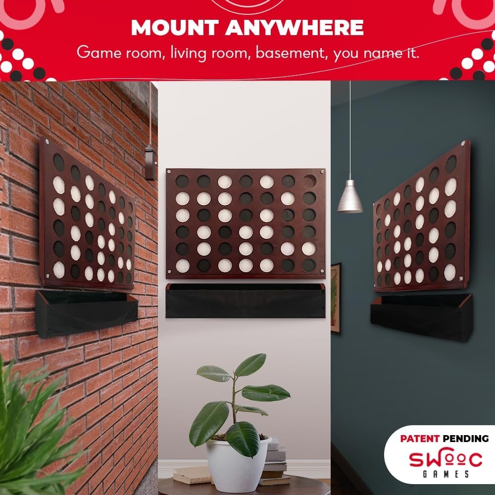 Swooc Games® – Wall Mounted Giant 4 in A Row – 60% Quieter – Jumbo Size Wall Games – Game Room Game, Accessories and Decor – Garage and Basement Decor – Large Connect – Four in a Row for Kids & Adults - view 5