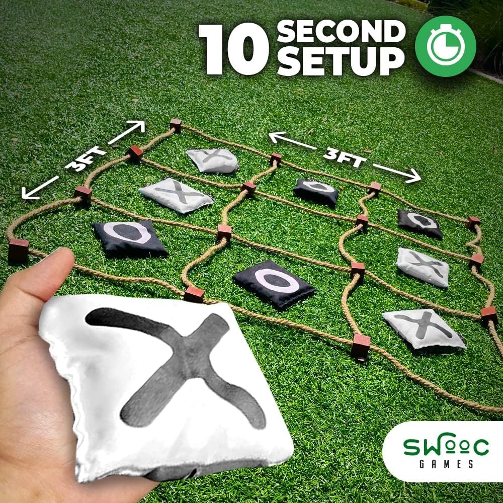 Swooc Games® – Giant Tic Tac Toe Game Outdoor (All Weather) | 3ft x 3ft | Instant Setup, No Assembly | Giant Outdoor Games for Adults and Family | Outside Toys | Large Lawn & Backyard Fun | Yard Game