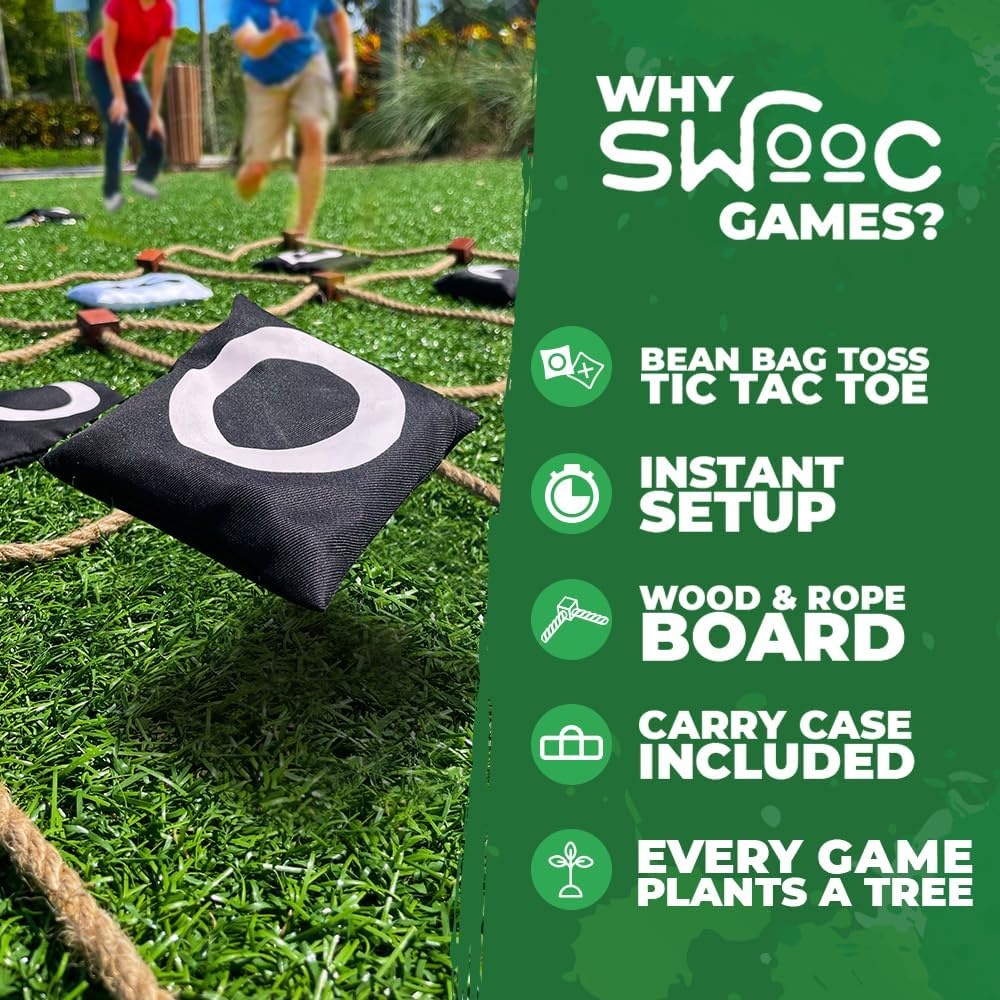Swooc Games® – Giant Tic Tac Toe Game Outdoor (All Weather) | 3ft x 3ft | Instant Setup, No Assembly | Giant Outdoor Games for Adults and Family | Outside Toys | Large Lawn & Backyard Fun | Yard Game - view 2