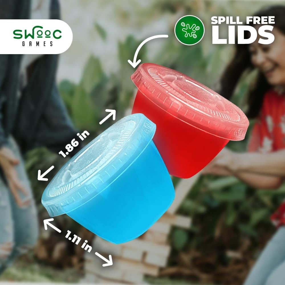 SWOOC Games – 105 Extra/Replacement Gelatin Shot Cups & Lids for Giant Tower Party Game – Clear Plastic & Leak Proof – Perfect Size for Hidden Shot Blocks – Tipsy Topple Game for Adults – Block Games(Xtra Cups Only – 105pc) - view 2