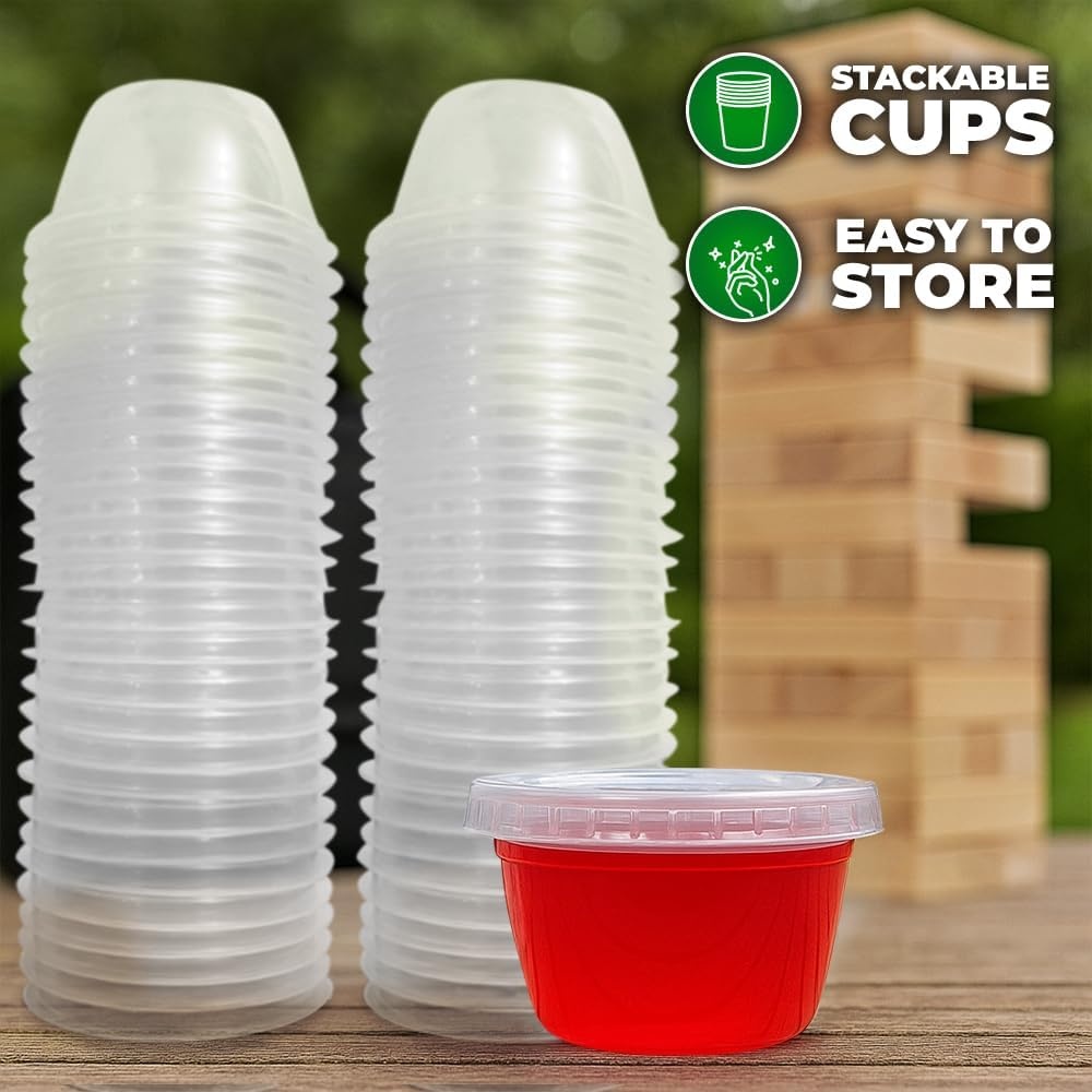 SWOOC Games – 105 Extra/Replacement Gelatin Shot Cups & Lids for Giant Tower Party Game – Clear Plastic & Leak Proof – Perfect Size for Hidden Shot Blocks – Tipsy Topple Game for Adults – Block Games(Xtra Cups Only – 105pc) - view 4